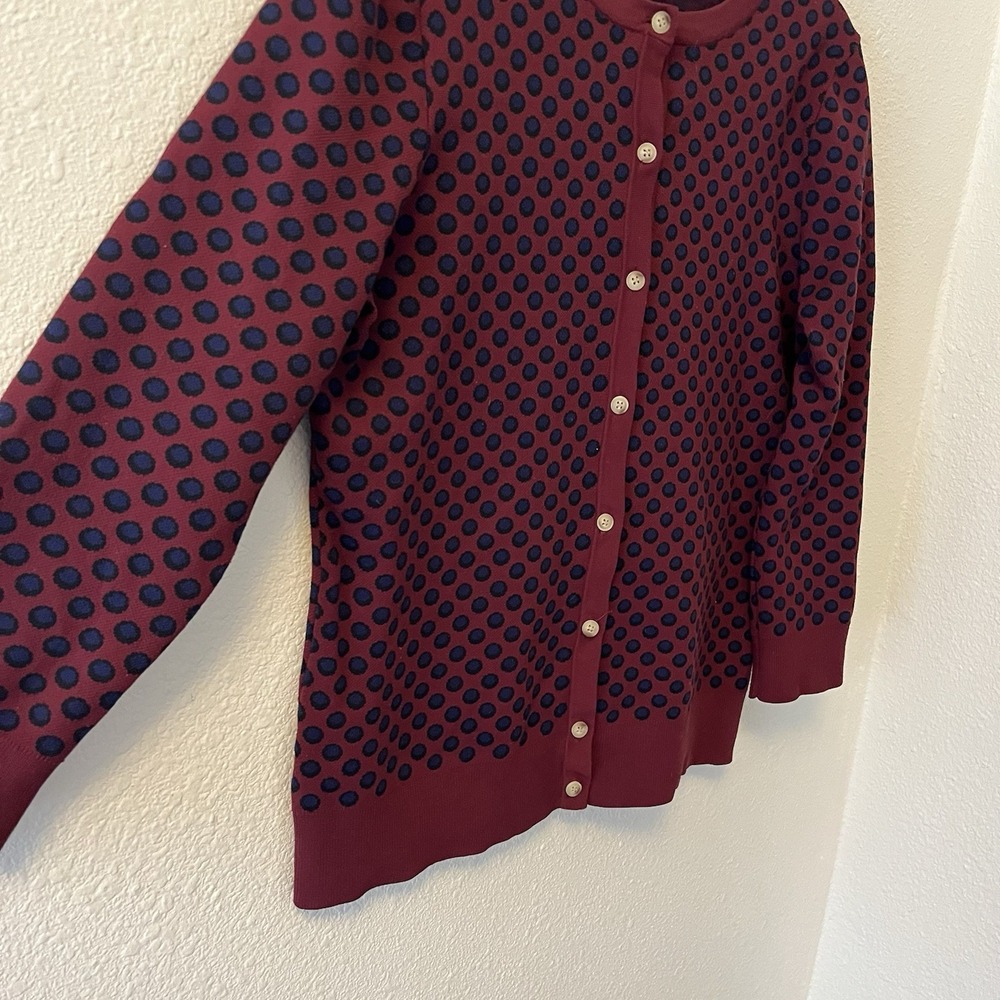 Ann Taylor Burgundy and Navy Polka Dot Cardigan - Picture 5 of 13